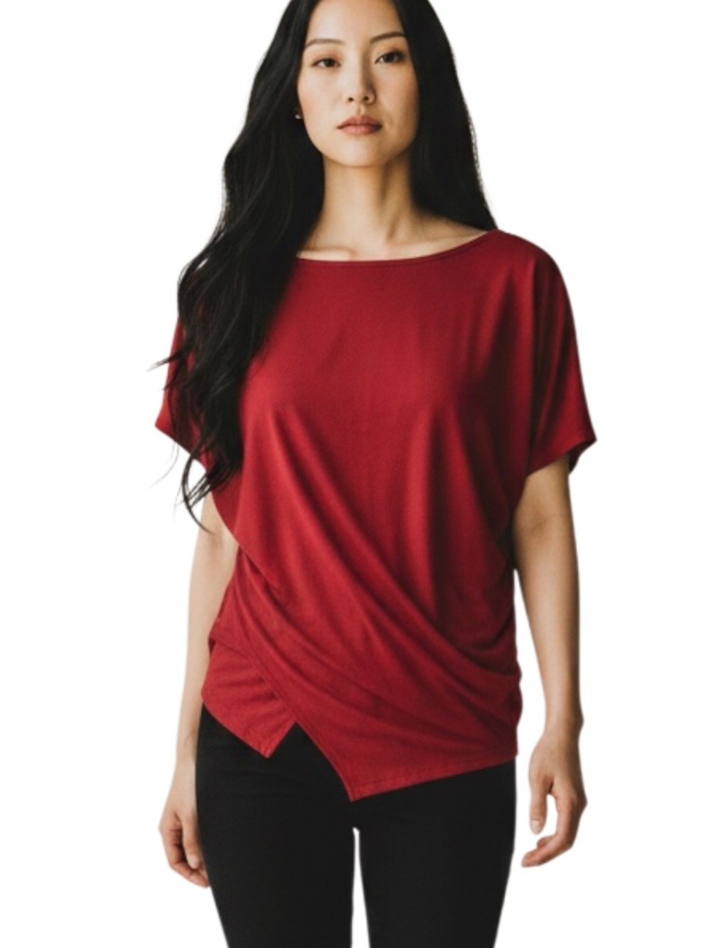 Cider Red Draped Short-Sleeve Top